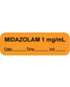 Anesthesia Label with Date, Time & Initial (Paper, Permanent) "Midazolam 1 mg/ml" 1 1/2" x 1/2" Orange - 1000 per Roll