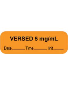 Anesthesia Label with Date, Time & Initial (Paper, Permanent) "Versed 5 mg/ml" 1 1/2" x 1/2" Orange - 1000 per Roll