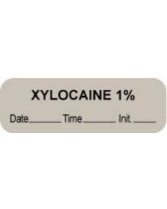 Anesthesia Label with Date, Time & Initial (Paper, Permanent) "Xylocaine 1%" 1 1/2" x 1/2" Gray - 1000 per Roll