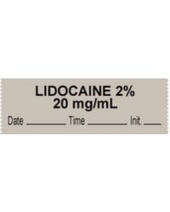 Anesthesia Tape with Date, Time & Initial (Removable) "Lidocaine 2% 20 mg/ml" 1/2" x 500" Gray - 333 Imprints - 500 Inches per Roll