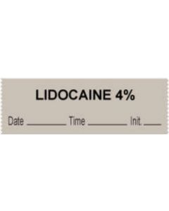 Anesthesia Tape with Date, Time & Initial (Removable) "Lidocaine 4%" 1/2" x 500" Gray - 333 Imprints - 500 Inches per Roll