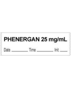 Anesthesia Tape with Date, Time & Initial (Removable) "Phenergan 25 mg/ml" 1/2" x 500" White - 333 Imprints - 500 Inches per Roll