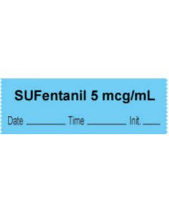 Anesthesia Tape with Date, Time & Initial | Tall-Man Lettering (Removable) "Sufentanil 5 mcg/ml" 1/2" x 500" Blue - 333 Imprints - 500 Inches per Roll