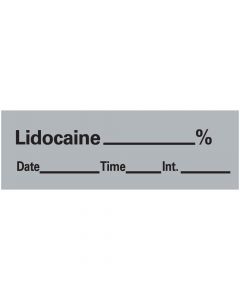 Anesthesia Tape with Date, Time & Initial (Removable) Lidocaine % 1/2" x 500" - 333 Imprints - Gray - 500 Inches per Roll