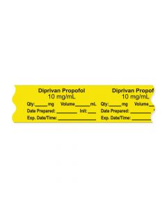 Anesthesia Tape, with Expiration Date, Time & Initial (Removable), "Diprivan Propofol 10 mg/ml" 3/4" x 500", Yellow - 333 Imprints - 500 Inches per Roll