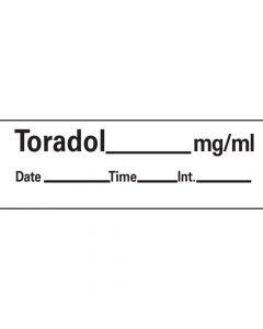 Anesthesia Tape with Date, Time & Initial (Removable) Toradol mg/ml 1/2" x 500" - 333 Imprints - White - 500 Inches per Roll