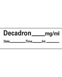 Anesthesia Tape with Date, Time & Initial (Removable) Decadron mg/ml 1/2" x 500" - 333 Imprints - White - 500 Inches per Roll