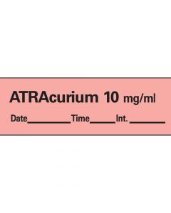 Anesthesia Tape with Date, Time & Initial (Removable) Atracurium 10 mg/ml 1 Core 1/2" x 500" - 333 Imprints - Fluorescent Red - 500 Inches per Roll