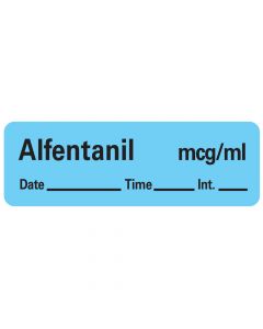 Anesthesia Label with Date, Time & Initial (Paper, Permanent) Alfentanil mcg/ml 1 1/2" x 1/2" Blue - 600 per Roll