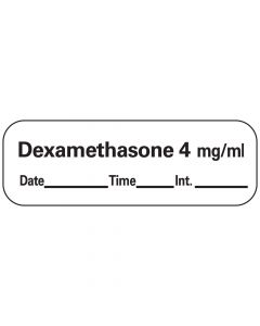 Anesthesia Label with Date, Time & Initial (Paper, Permanent) Dexamethasone 4 1 1/2" x 1/2" White - 600 per Roll