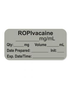 Anesthesia Label, with Expiration Date, Time & Initial (Paper, Permanent) "Ropivacaine mg/ml" 1-1/2" x 3/4", Gray - 500 per Roll