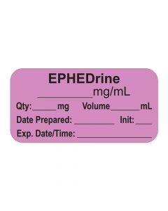 Anesthesia Label, with Expiration Date, Time & Initial (Paper, Permanent) "Ephedrine mg/ml" 1-1/2" x 3/4", Violet - 500 per Roll