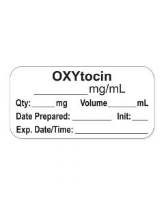 Anesthesia Label, with Expiration Date, Time & Initial (Paper, Permanent) "Oxytocin mg/ml" 1-1/2" x 3/4" White - 500 per Roll