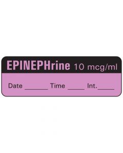 Anesthesia Label with Date, Time & Initial (Paper, Permanent) Epinephrine 10 mcg/ml 1 1 1/2" x 1/2" Violet - 600 per Roll