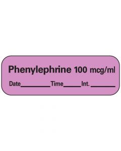 Anesthesia Label with Date, Time & Initial (Paper, Permanent) Phenylephrine 100 1 1 1/2" x 1/2" Violet - 600 per Roll