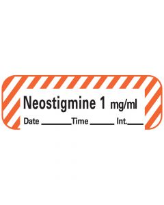 Anesthesia Label with Date, Time & Initial (Paper, Permanent) Neostigmine 1 mg/ml 1 1 1/2" x 1/2" White with Fluorescent Red - 600 per Roll