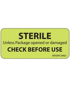 Label Paper Removable Sterile Unless, 1" Core, 2 1/4" x 1", Fl. Chartreuse, 420 per Roll