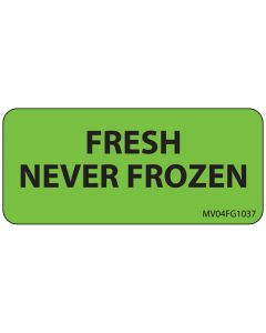 Label Paper Removable Fresh Never Frozen, 1" Core, 2 1/4" x 1", Fl. Green, 420 per Roll