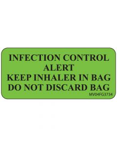 Label Paper Removable Infection Control, 1" Core, 2 1/4" x 1", Fl. Green, 420 per Roll