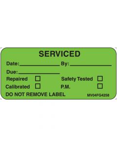 Label Paper Removable Serviced Date:, 1" Core, 2 1/4" x 1", Fl. Green, 420 per Roll