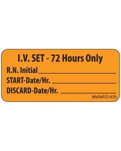 Label Paper Removable IV Set- 72, 1" Core, 2 1/4" x 1", Fl. Orange, 420 per Roll