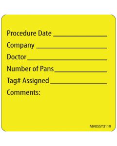 Label Paper Permanent Procedure Date, 1" Core, 2 7/16" x 2 1/2", Yellow, 400 per Roll