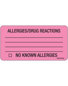 Label Paper Removable Allergies/drug, 1" Core, 2 15/16" x 1", 1/2", Fl. Pink, 333 per Roll