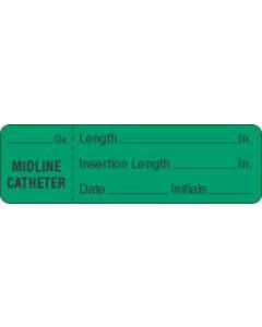 IV Label Wraparound Paper Permanent ___gx. Midline Cath  2 7/8"x7/8" Green 1000 per Roll