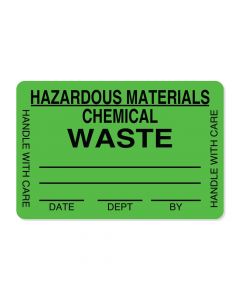 Hazard Label (Paper, Permanent) Hazardous Materials  3"x2" Fluorescent Green - 500 Labels per Roll