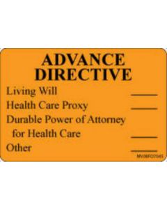 Label Paper Removable Advance Directive, 1" Core, 2" 15/16" x 2, Fl. Orange, 333 per Roll