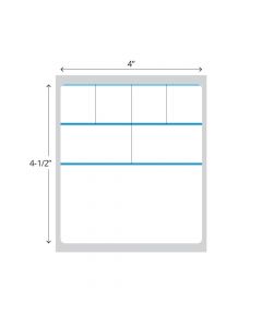 Direct Thermal Label, Paper, Permanent, 4" x 4 1/2", 1" Core, White with Blue Border, 4 rolls of 500 labels