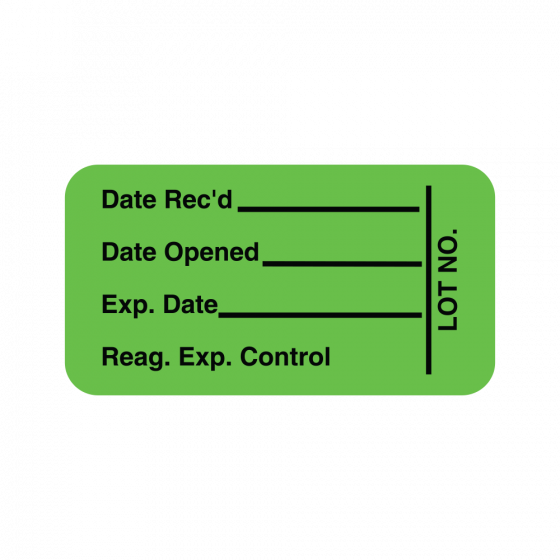 Lab Communication Label (Paper, Permanent) Date Recd 1 5/8"x7/8" Light Green 