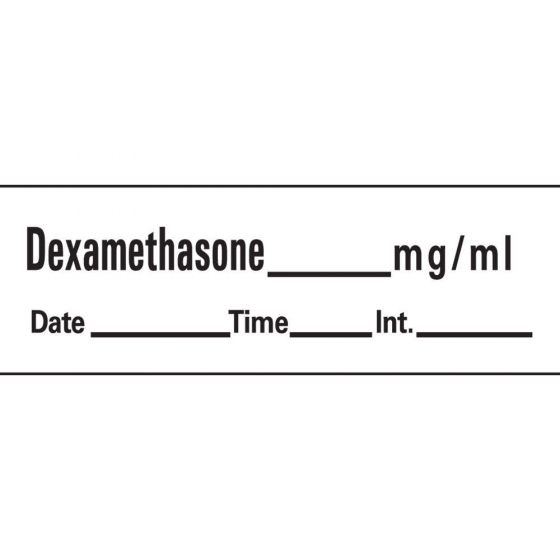 Anesthesia Tape with Date, Time & Initial (Removable) Dexamethasone mg/ml 1/2" x 500" - 333 Imprints - White - 500 Inches per Roll