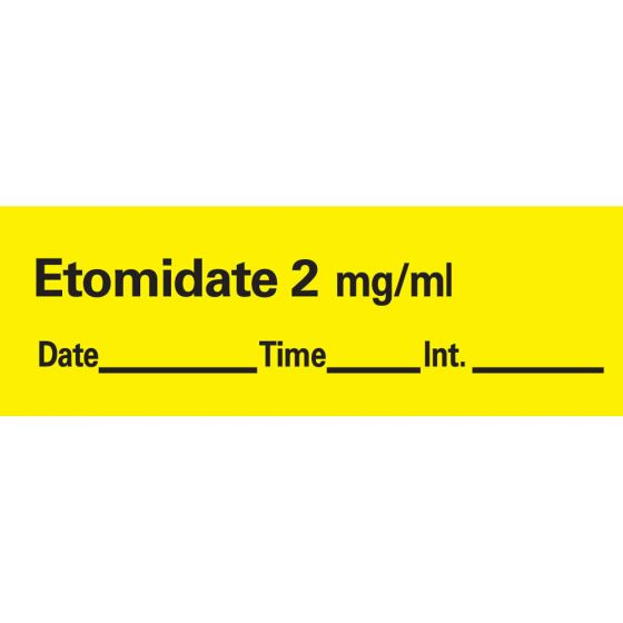 Anesthesia Tape with Date, Time & Initial (Removable) Etomidate 2 mg/ml 1/2" x 500" - 333 Imprints - Yellow - 500 Inches per Roll