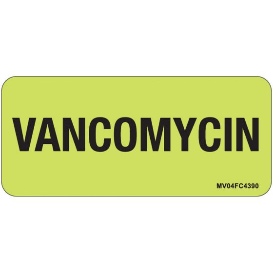 Label Paper Removable Vancomycin, 1" Core, 2 1/4" x 1", Fl. Chartreuse, 420 per Roll