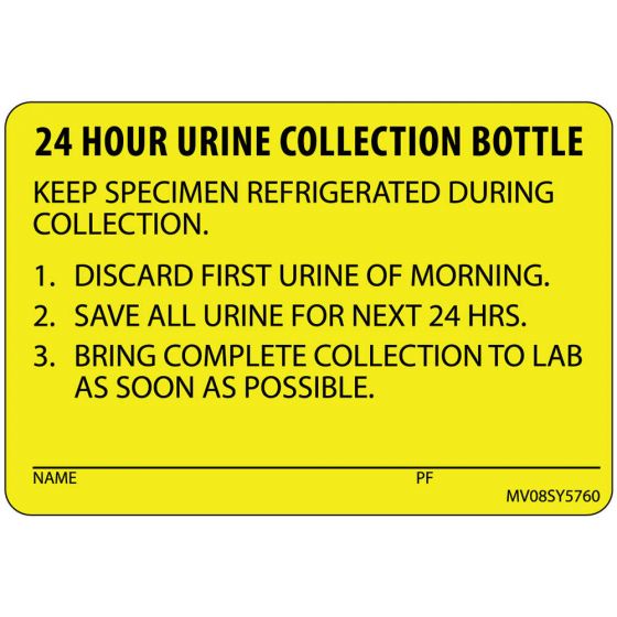 Label Paper Permanent 2"4 Hour Urine 1" Core 2 15/16"x2 Yellow 333 per Roll